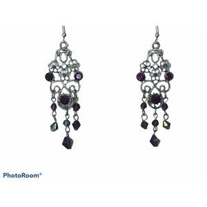 Silver Chandelier Earrings Purple Beads